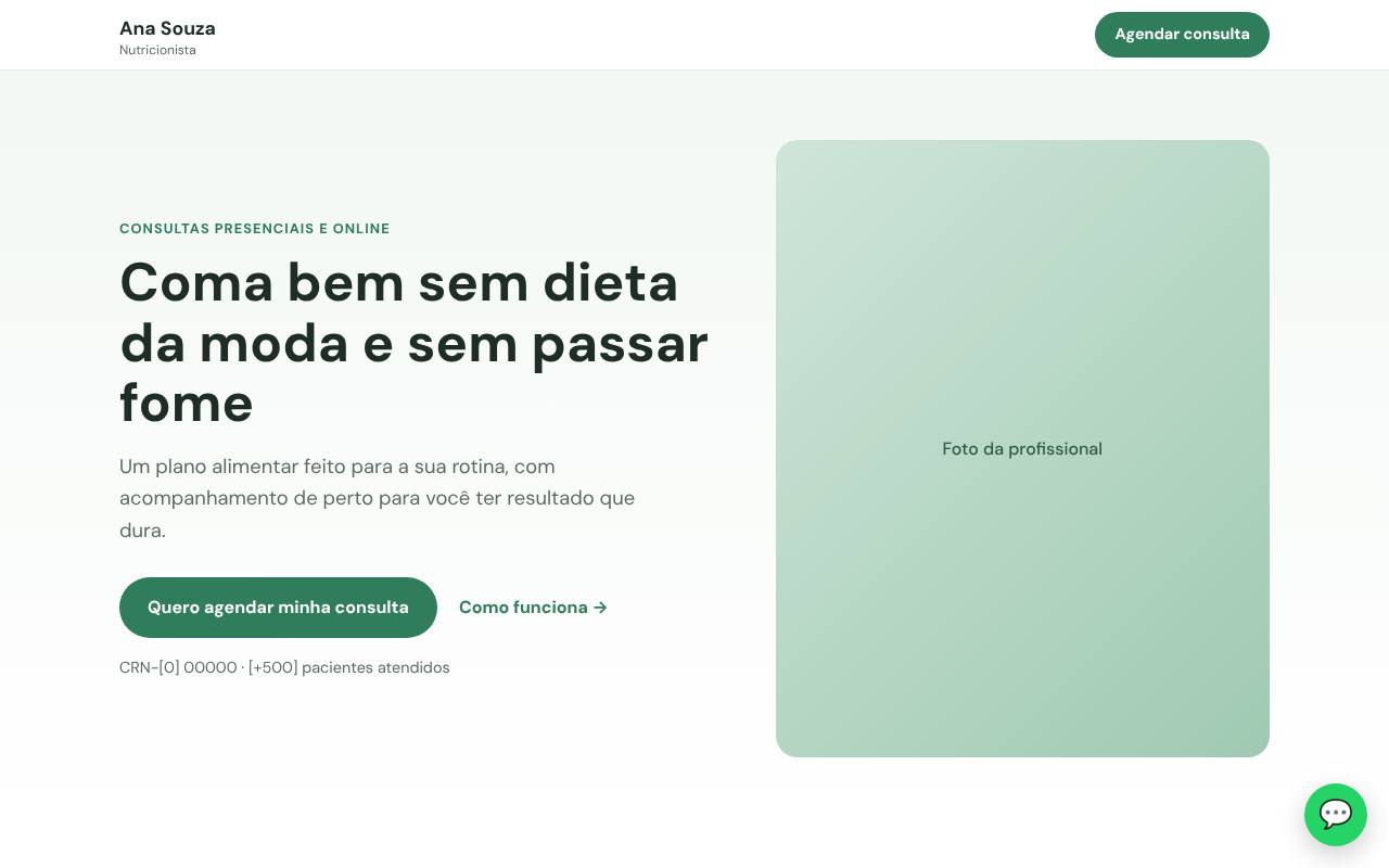 Landing page de nutricionista